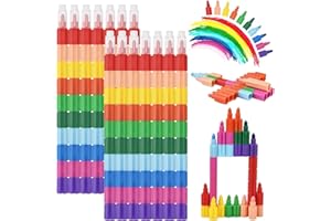 DealKits 14 Stück Stapelbare Wachsmalstifte, 10 Farben Baustein Buntstifte, Sicherheit und Ungiftig Regenbogen Stift ideal Kleine Geschenke als mitgebsel kindergeburtstag
