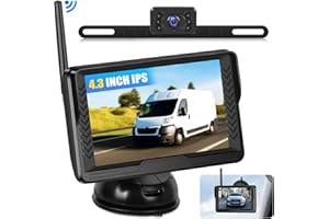 CAMECHO Wireless Reversing Camera Kit 4.3" IPS Reverse Camera Monitor AHD IP69 Waterproof Night Vision License Plate Rear View Camera for Cars RVs Pickups Vans Trucks Trailers Motorhomes Campers