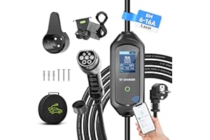 AFYEEV Cargador Coche Eléctrico Tipo 2, 3.6kW/8M, Corriente Regulable 6A/8A/10A/13A/16A, EV Tipo 2, IEC 62196-2 Con Bolsa