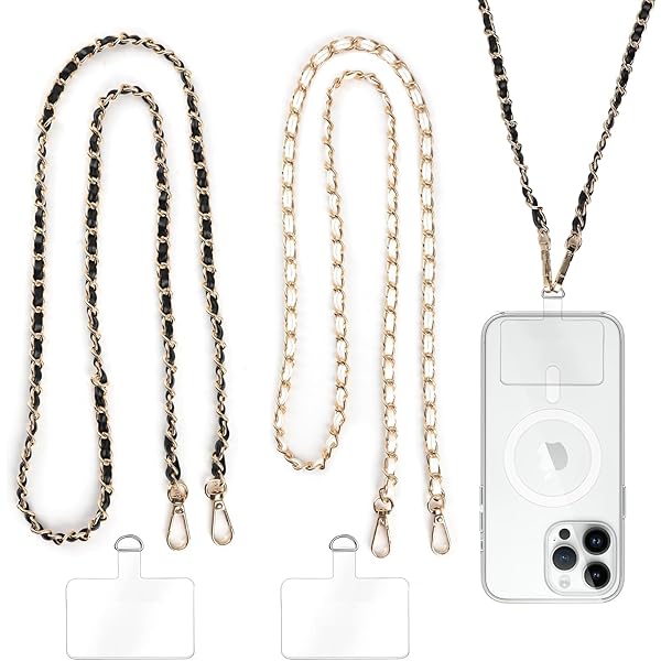 Tracolla A Catena Per Cellulare Con 2 Toppe Di Ricambio - Portacellulare Da Collo In Pelle PU E Alluminio - Foto 6