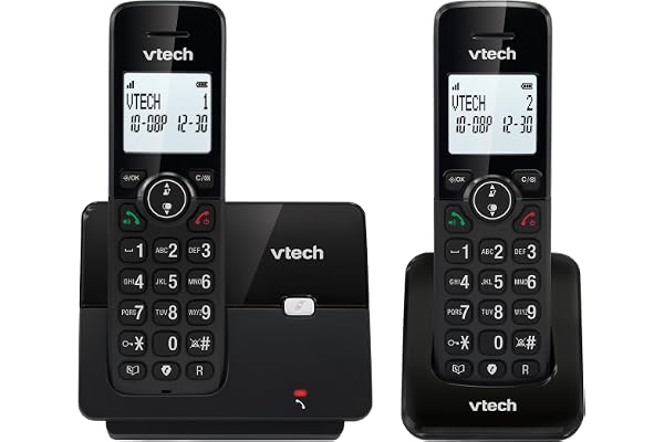 VTECH CS2001 Téléphone sans Fil DECT à 2 combinés pour la Maison avec bloqueur d'appels indésirables, Longue portée fiable jusqu'à 300m, Identification de l'appelant