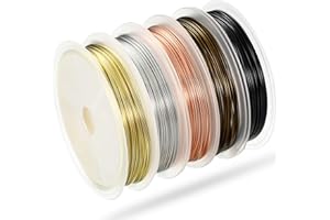 HOTOP 5 Rollos de Alambres Artesanales de Joyería para Hacer Joyas, Alambre de Joyas de Cobre Resistente al Deslustre, Alambre de Abalorios para Manualidades (0,8 mm/ 20 Calibre x 15 Ft)