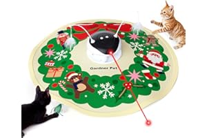 Gardner Pet Giocattolo per Gatti, 5 in 1 Elettrico Interattivo Automatico per Gatti, Gioco con Nascondino, Giocattolo con Piume, Laser, Palline e Cinguettii, Ricarica USB, Natale