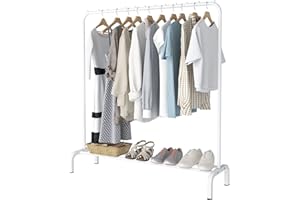 ACCSTORE Clothes Rail Metal Rack Garment Rack Freestanding Hanger Bedroom Clothing Rack With Lower Storage Shelf for Boxes Shoes,White