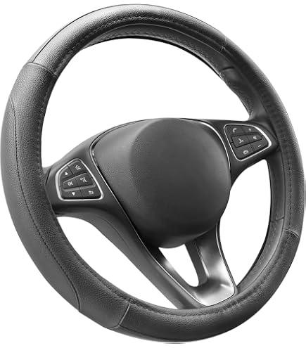 FANMATS Embroidered Steering Wheel Cover - 15 Inch Diameter Black Faux Suede