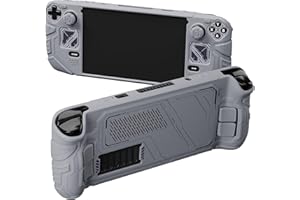 playvital Schutzhülle für Steam Deck, Anti-Rutsche Silikonhüllen, Case für Steam Deck OLED & LCD mit Textured Grip-Hülle, mit Rücktasten-/Stick-Kappen(Mecha, Grau)