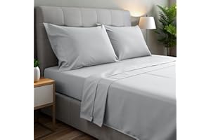 gobedreams Juego de Sábanas 4 Piezas 135x190/200. Sábanas de Cama de Poliéster Microfibra cepillada. Sábana Plana, Sabana Bajera Ajustable y 2 Fundas de Almohada. Color Gris Claro