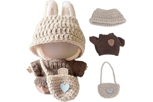 BelleVive 3-teilige Kleidung für LABUBU Puppe, Kleidungsset für Puppe, gehäkeltes 3-teiliges Set mit Hut, Kleidung und Rucksack, stilvolle, Bezaubernde Puppenkleidung (Keine Puppe)