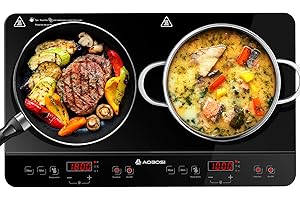 AAOBOSI Aobosi Double Induction hob,Induction Cooker with Portable Black Glass Plate, Independent Control,One-click Max and Min Power Control 2800W,20 Temperature Setting[Upgrade],Safety Lock,4-Hour Timer