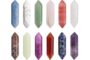 LoQuick 12Pcs Healing Crystal Set, Columna Hexagonal Cristal Bicúspide, Reiki Bullet Gemstone, Amatista Natural, Ornamento Espiritual, Regalo Ideal para Meditación