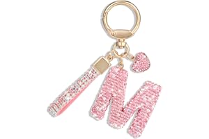 MWOOT Llaveros de Coche Rosados Regalo para Mujeres Niñas Llavero con Letra Inicial Llaveros Bonitos Bling Llaveros Bling Colgante con Letra para Monedero Mochila Bolso Dijes