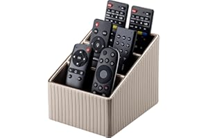 KINGFOM Remote Control Holder, PU Leather TV Remote Holder for Nightstand/Bedside, Remote Caddy with 3 Compartments, Office Desk Organiser Pen Pencil Pot Holder for Desk (Beige)