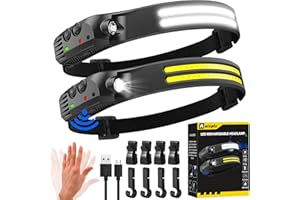 AAIZPLZ Head Torch Rechargeable,2 Pack 2000 Lumens 230° Wide Beam Super Bright Headtorch with Hands Free Sensor,Led Head Torch 1500mAh IPX5 Waterproof Lightweight,Headlamp for Adults Kids Camping,Fishing