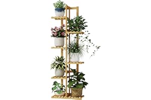 Bamworld Soporte para plantas, soporte para flores, de bambú, para interiores, pequeño metal, para terraza, jardín, balcón, salón, dormitorio (6 niveles)