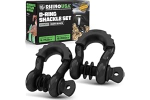 Rhino USA D-Ring Shackles (2-Pack) – 18,983kg Break Strength – Heavy-Duty 1.9cm Clevis Shackle with 2.2cm Pin for Towing & Off-Road Use – Pairs with Tow Strap for Vehicle Recovery (Black)