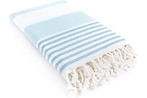LAYNENBURG Serviette de Plage en éponge avec Franges - 100% Coton - Serviette de fouta hammam XXL 95x180 cm - Oeko-TEX 100 - Peshtemal Grande - Serviette de Sauna & Drap de Bain (Bleu)