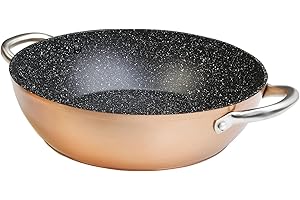 WECOOK! Professional Casserole Basse 28cm Induction, Sauteuse Antiadhésive Écologique sans PFOA, Aluminium Forgé, Épaisseur 2,8mm, Copper, Poignées en Acier Inox., Vitrocéramique, Four