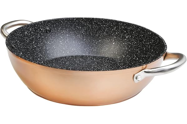 WECOOK! Professional Casserole Basse 24cm Induction, Sauteuse Antiadhésive Écologique sans PFOA, Aluminium Forgé, Épaisseur 2,8mm, Copper, Poignées en Acier Inox., Vitrocéramique, Four