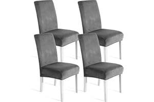 Ystyle Housse de Chaise Velours 4 Pièces, Housse de Chaise Salle à Manger Élastique, Universel Couvre Chaise Extensible, Protection Chaise Lavable, pour Restaurant Cuisine Banquet, Gris Clair