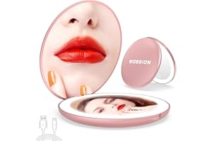 ‎WOBSION wobsion LED Wiederaufladbarer Kompaktspiegel,26 LEDs,Heller Faltbarer Taschenspiegel,Handspiegel mit 1X / 10X Vergrößerung, Kosmetikspiegel mit Dimmbar,Reisespiegel,Geschenke für Mädchen Rose Gold