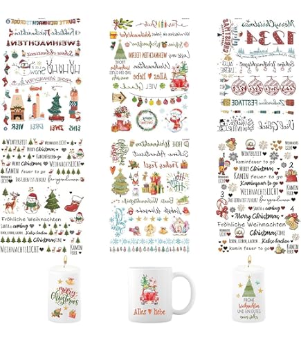 Adesivi Decorativi Per Tazze E Candele - Set 5 Fogli 21x15 Cm, Impermeabili E Durevoli
