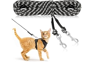 RANYPET Long Cat Lead, 9M/30FT Escape Proof Lightweight Cats Lead, Extendable Personalized Cat Leash for Training Playing Outdoor Yard, Reflective Leash for Cats, Puppy, Rabbit and Small Animals Black