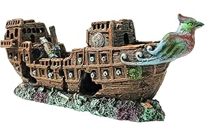 SLOCME Decoraciones de Buques Piratas para acuarios Ornamentos de pecera – Material de Resina Decoraciones de naufragios