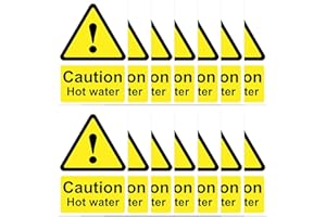 RDLCAR Caution Hot Water Stickers Pack of 14 Durable Kitchen Safety Warning Labels Self Adhesive Vinyl Compact Portrait 60mm x 90mm