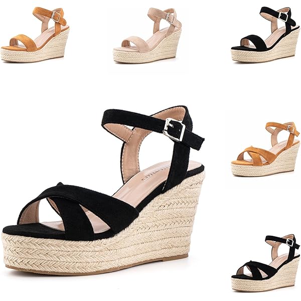 Sandales Compensées Femme été - Plateforme Espadrille - Semelle Caoutchouc - Confort Plage Ou Ville
