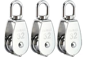 DasMarine 3 Pack Single Pulley Block in 304 Stainless Steel Crane Swivel Hook Single Pulley Roller Loading (M32)