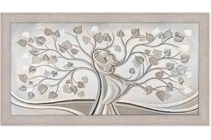 Lupia - Quadro moderno soggiorno camera da letto amore e famiglia con cornice BOSTON colore BEIGE 60x110 cm ALBERO ABBRACCIO MIX stampa su pannello in legno
