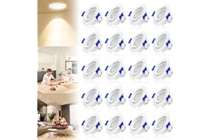 Aufun - Lot de 20 spots LED encastrables plats - 230 V 5 W 450 lm IP21 - Pour salon, chambre à coucher, couloir - Blanc chaud - 2700-3200 K (type B)