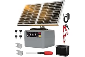 DNOYEVVS 48KM Solar Pastor Electrico con Batería, 6KV-12KV pastor electrico Cerca eléctrica Controlador, 0.3-1.5J Cerca eléctrica Pastor para Cría de animales pastores, para Granja Pastar Jardín (Gray)