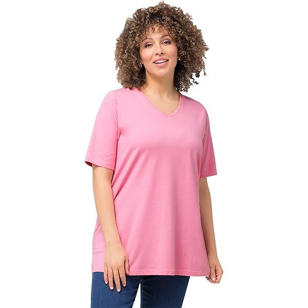 Ulla Popken Camiseta Básica En V Para Mujer, Rosa Magentapink Camisetas Manga Corta Mujer Talla Grande