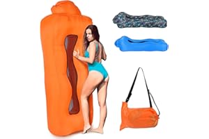 Neloheac Sofa Hinchable con Bolsa Portátil, Hamaca de Sofá de Aire Manual Impermeable para Interior o Exterior Camping Viajes Fiestas Patio Trasero Playa Picnics Campamentos, Naranja