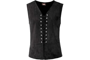 Scarlet Darkness Gilet Uomo Steampunk Maglietta Vittoriana Rinascimento Scamosciato Gotico Medievale retrò Vintage Senza Maniche