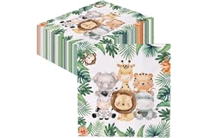 GROVBLE 40 STÜCKE Servietten Kindergeburtstag,Servietten Dschungel,Party Motiv Tiere,Blätter,Grün für waldtiere Geburtstag und servietten tiere 33x33cm Jungen Tischdeko Party Deko…