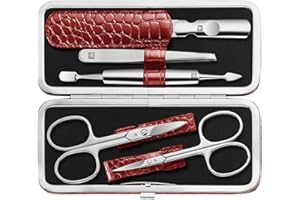 ZWILLING BEAUTY GROUP ZWILLING Set manicure (5 pezzi, per la cura delle unghie di mani e piedi, custodia in vera pelle con struttura in metallo), acciaio inox lucido, edizione coccodrillo, rosso