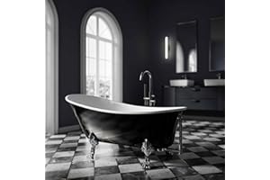 Paris Acrylic Freestanding Bath Tub, 176 x 71 cm, Glossy Black, Metal Feet and Stand Fitting, Stand Fitting: Without Standing Fitting, Colour of Feet: Chrome