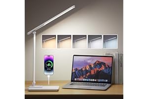 COOLNIGHT Lampada Da Scrivania, Lampada Da Tavolo Protezione Degli Occhi, 15 Luminosità+5 Modalità Lampada Scrivania,Con Porta Di Ricarica USB Lampada Led Da Tavolo,Spegnimento Temporizzato Lampade