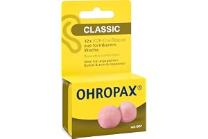 OHROPAX Classic öronproppar – 12 stycken vaxöronproppar för sömn | Bullerskydd fram-öronproppar av vax, skydd mot fukt och vind, hudvänlig och mjuk för avkoppling, arbete och meditation