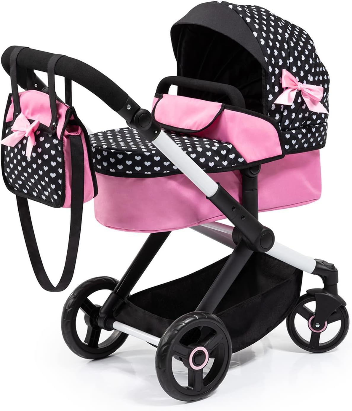 Bayer Design 17060AA Cochecito de muñeca Combi Xeo, Carro para muñecos, Bolsa, Convertible, Regulable en Altura