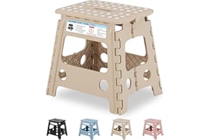 VECELO Marchepied Pliable, 32cm Tabouret Pliant Antidérapant avec Poignée pour Enfants et Adultes, Léger et Portable pour la Cuisine, Salle de Bain, Kaki