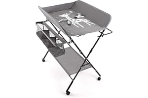 wuuhoo®Melvin fasciatoio Esclusivo e Pieghevole Regolabile in Altezza I Fasciatoio Pieghevole con/Senza Ruote e Spazio di stoccaggio I Fasciatoio Mobile in Grigio per Neonati e Bambini