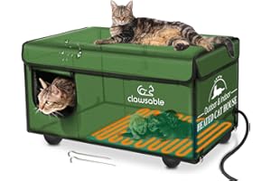 Clawsable Indestructible Heated Cat House for Outdoor Cats in Winter, Extremely Waterproof, Fully Insulated Outside Feral Cat House Shelter for Stray Barn Cat (Elevated, Large Cuboid)