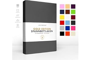‎JACOBSON Jacobson Gold Edition Jersey Spannbettlaken Spannbetttuch Baumwolle mit ELASTAN ca. 200 g/m² (200 x 220 cm + 40cm, Anthrazit)
