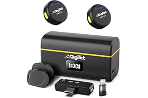 Digitek® (DWM-115 2-in-1 Wireless Microphone, 2.4GHz, Magnetic Clip, Noise Reduction Lavalier Mic, 40m Range, 6Hr Battery, 360° Sound Capture for iOS & Android, Ideal Video Recording, Vlogging