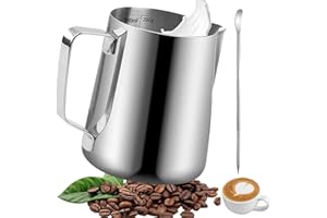 Omtofo 550ml Bricco Latte, Bricco per Latte in Acciaio Inox con Marchio di Misurazione e caffè Latte Art Pen, per Cappuccino, Espresso, Latte Art, Perfetta per Gli Amanti del Caffè