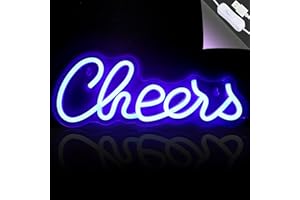 BringLuck2U Cheers Neon Light Blue Led Neon Sign, USB Powered Letter Cheers Neon Sign Art Wall Decoration for Bedroom Birthday Party Graduation Party Wedding Christmas Bar Gift