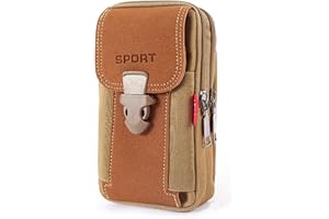 LAXIAY Men's Mobile Phone Sports Bag,Canvas Belt Bag Phone Wallet Purse,Outdoor Sports Bum Pouch Casual Mobile Phone Pocket (Khaki,B)